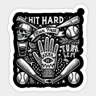 Hit Hard Run Fast Turn Left Cinco de Mayo Funny Baseball Men Sticker